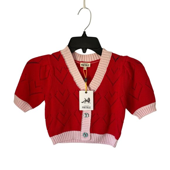 Finding Foxtale Red and Pink Short Sleeve Cardigan - Picture 1 of 6